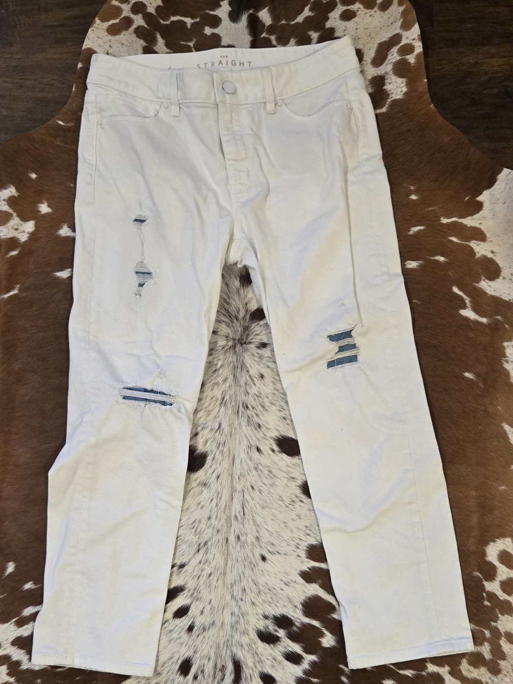 White House Black Market Straight Leg White Distressed Jeans
